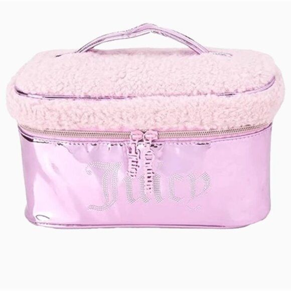 JUICY COUTURE Rhinestone Sherpa Juicy Logo Train Case (BRAND-NEW & BEAUTIFUL) - Picture 1 of 4